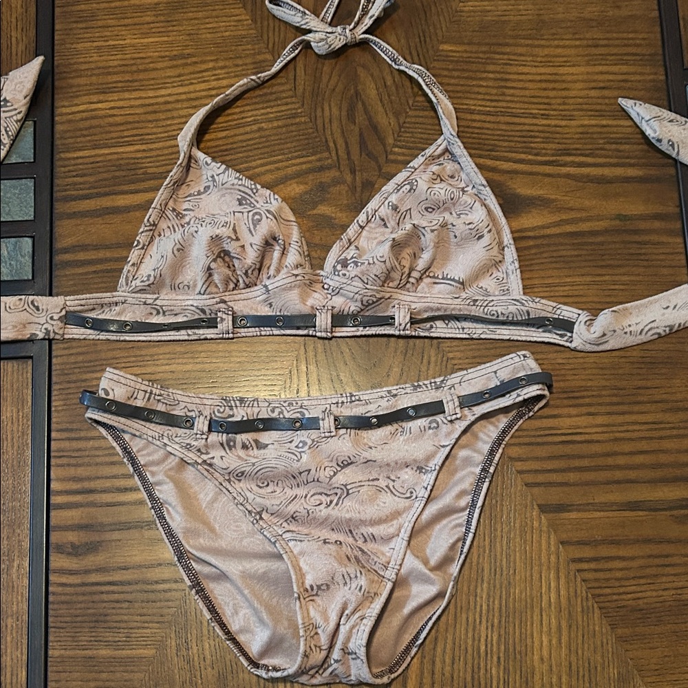 XOXO Beige and Black Bikini Set
